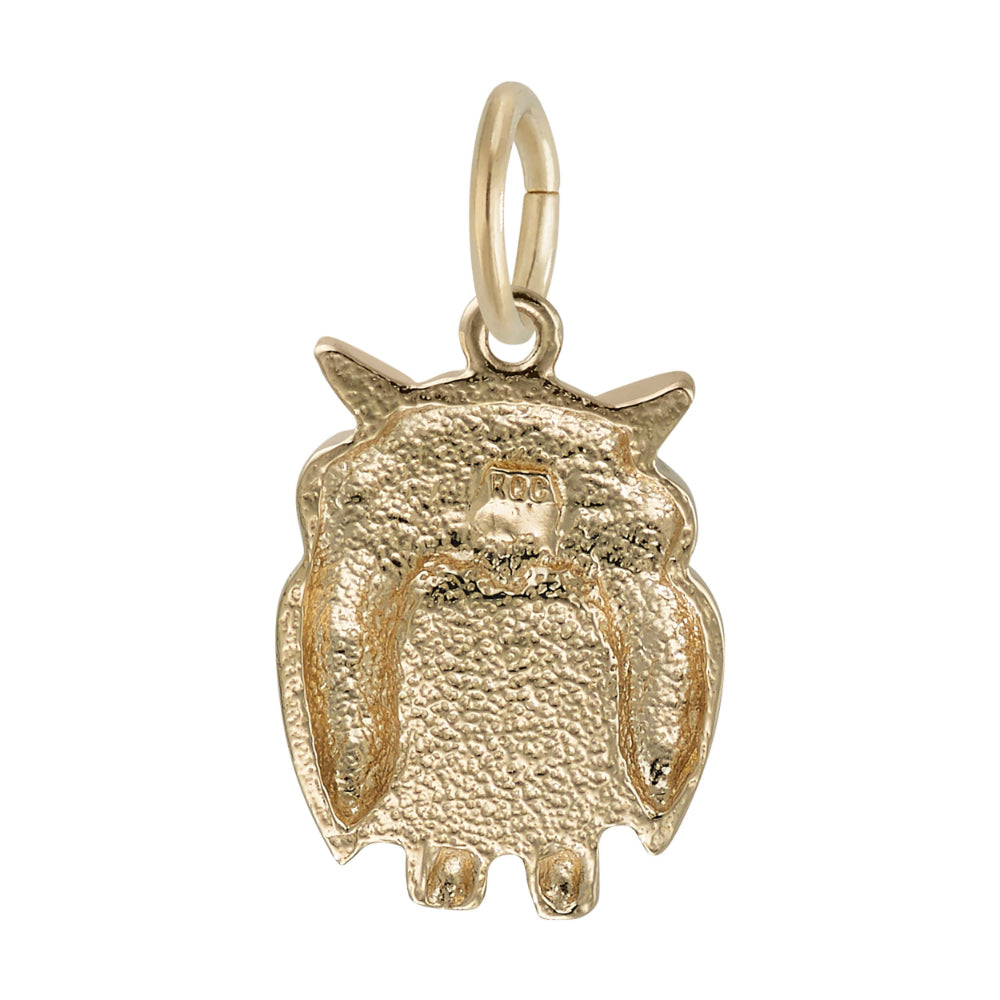 Back of Gold owl charm on a white background