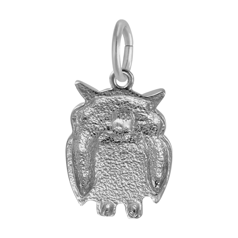 Back of Silver owl charm on a white background
