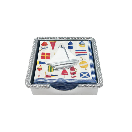 Mariposa White Sailboat Rope Napkin Box Set