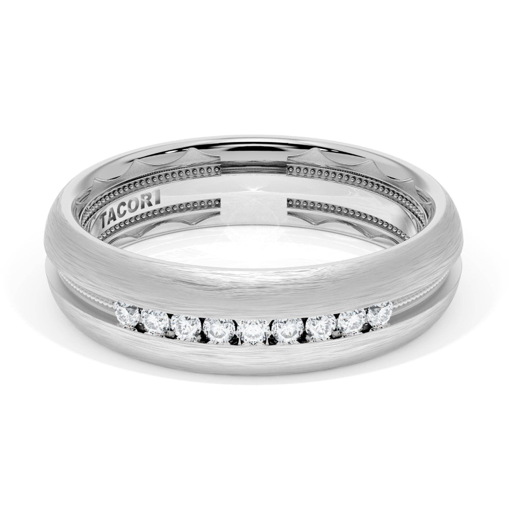 Tacori 18k Gold Rounded Brush Finish Diamond Wedding Band