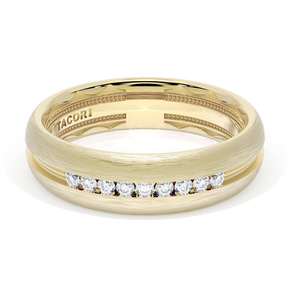 Tacori 18k Gold Rounded Brush Finish Diamond Wedding Band