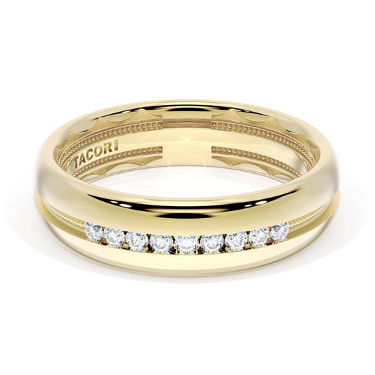 Tacori 18k Gold Men's High Polish Wedding Band with Diamonds