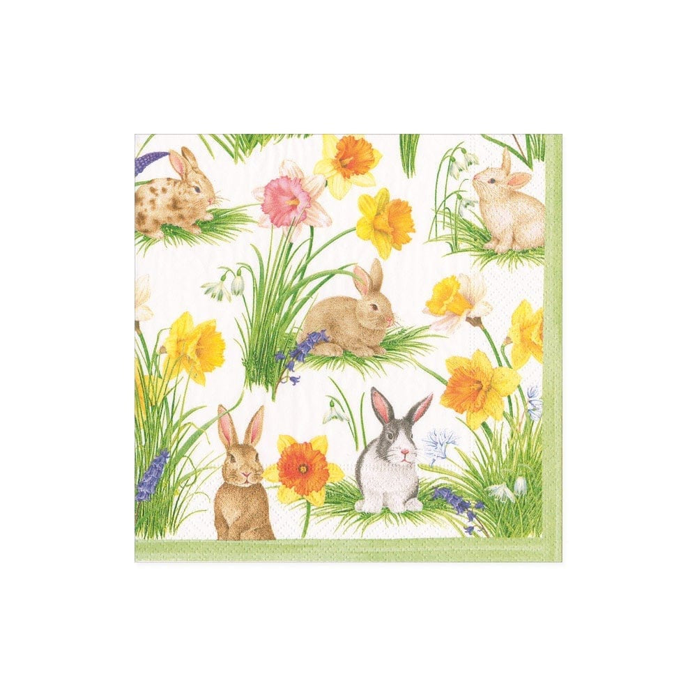 Caspari Bunnies and Daffodils Paper Cocktail Napkins