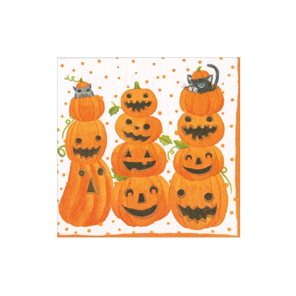 Caspari Jack O'lanterns Paper Cocktail Napkins - Package of 20