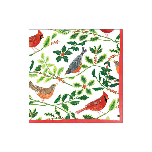 Caspari Songbirds and Holly Paper Cocktail Napkins - Set of 20