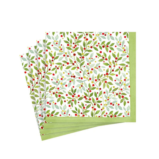 Caspari Twining Greenery Paper Cocktail Napkins - Set of 20