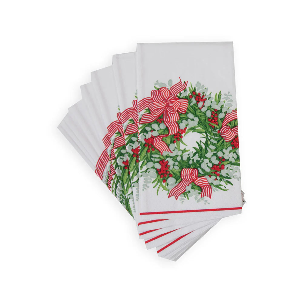 Caspari Ribbon Stripe Wreath Guest Towel Napkins - Package of 15