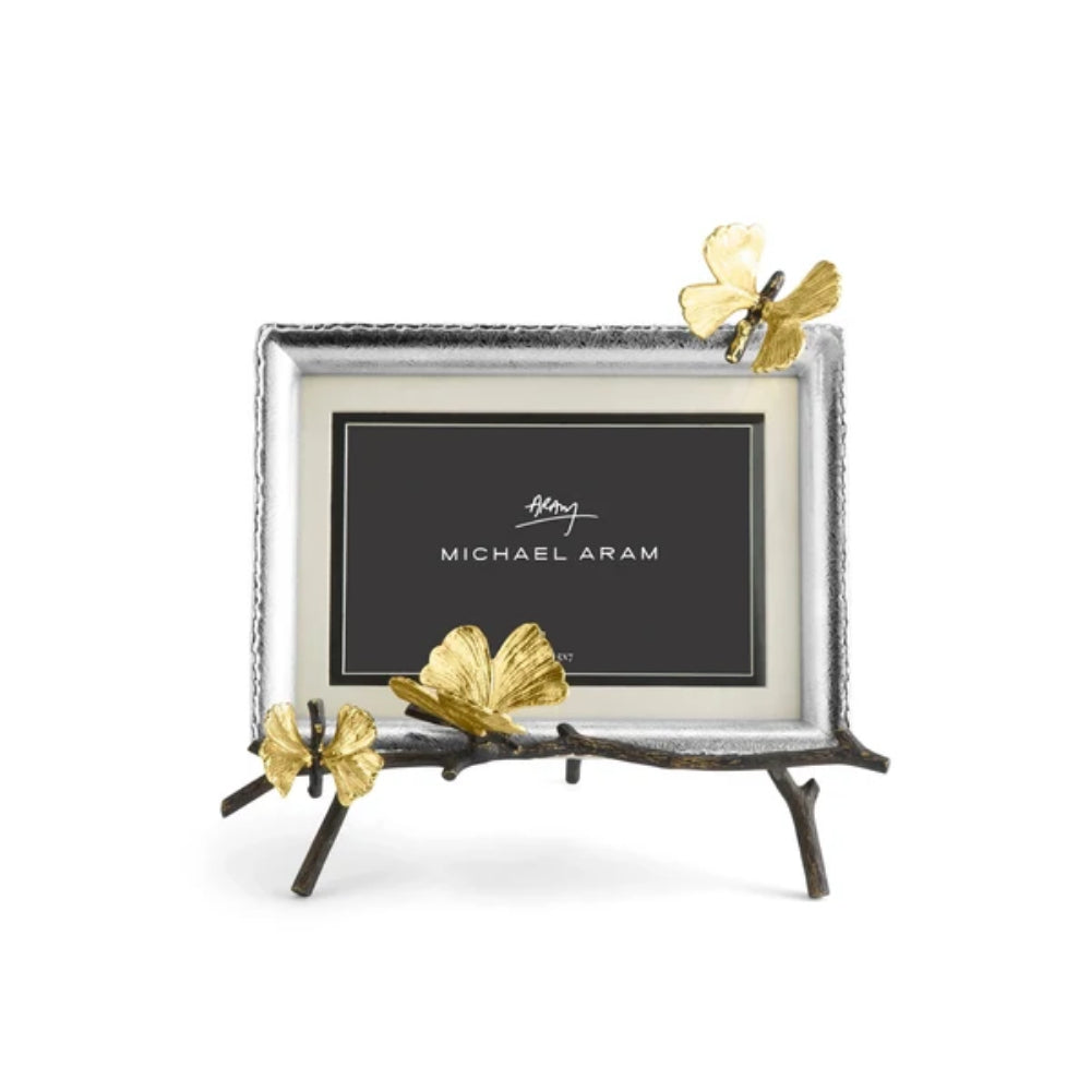 An easel picture frame on a white background. 