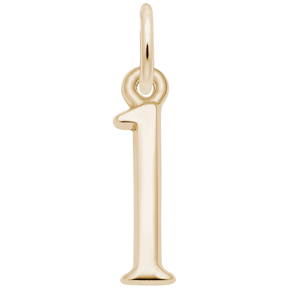 Gold 1 charm on a white background