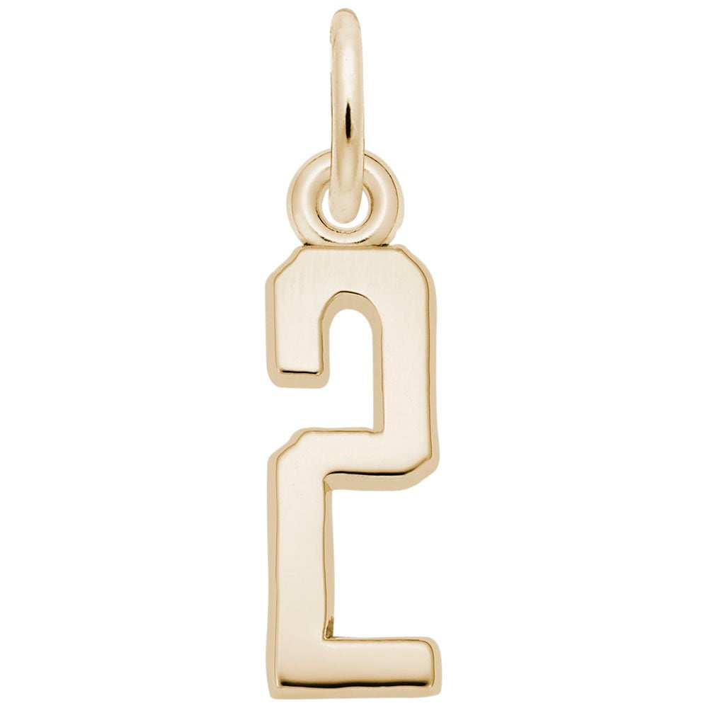 Gold 2 charm on a white background