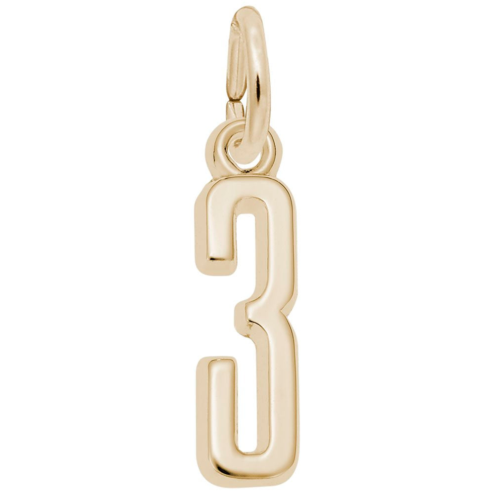 Gold 3 charm on a white background