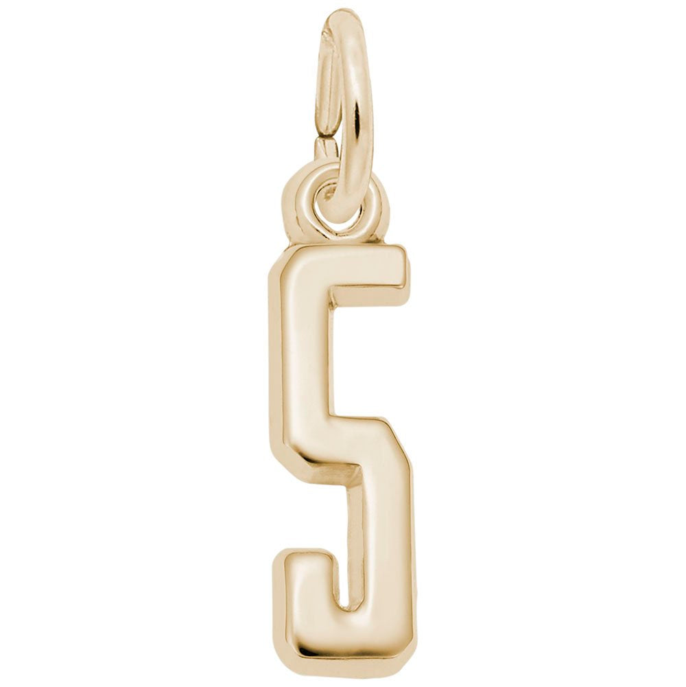 Gold 5 charm on a white background