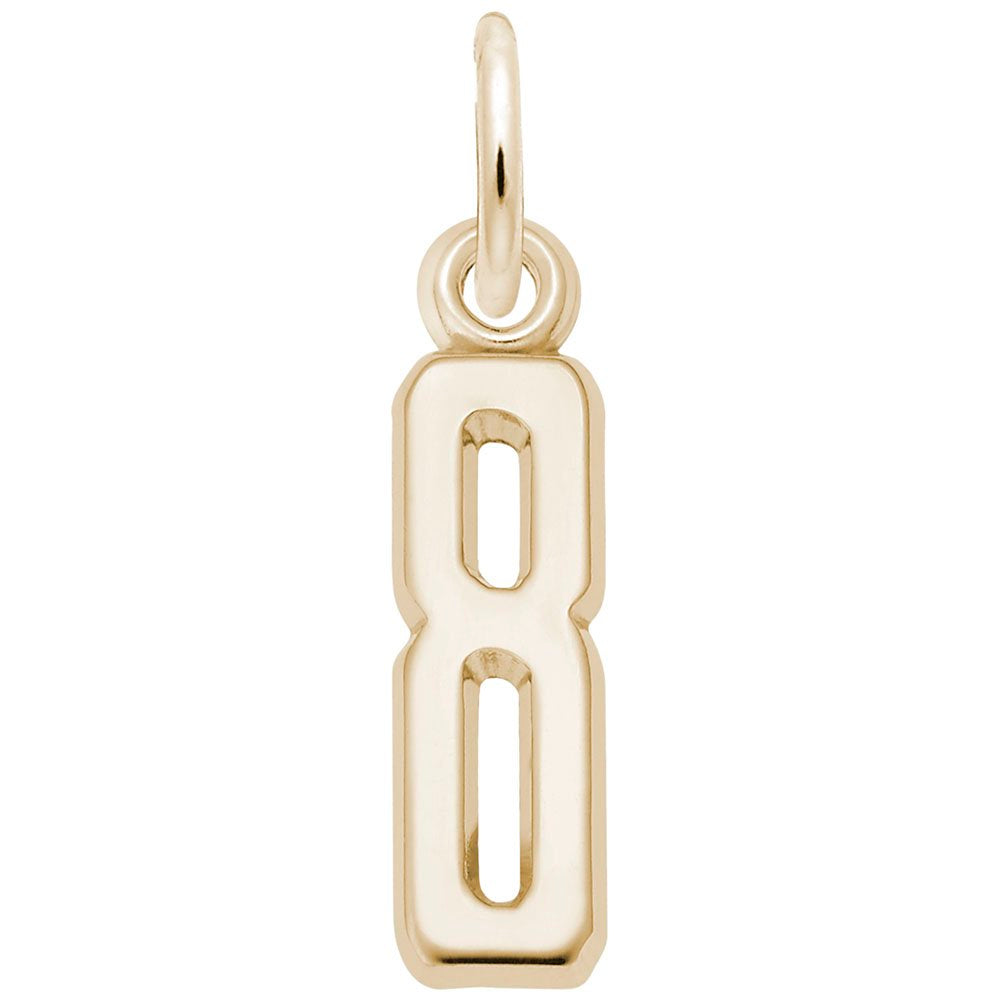 Gold 8 charm on a white background