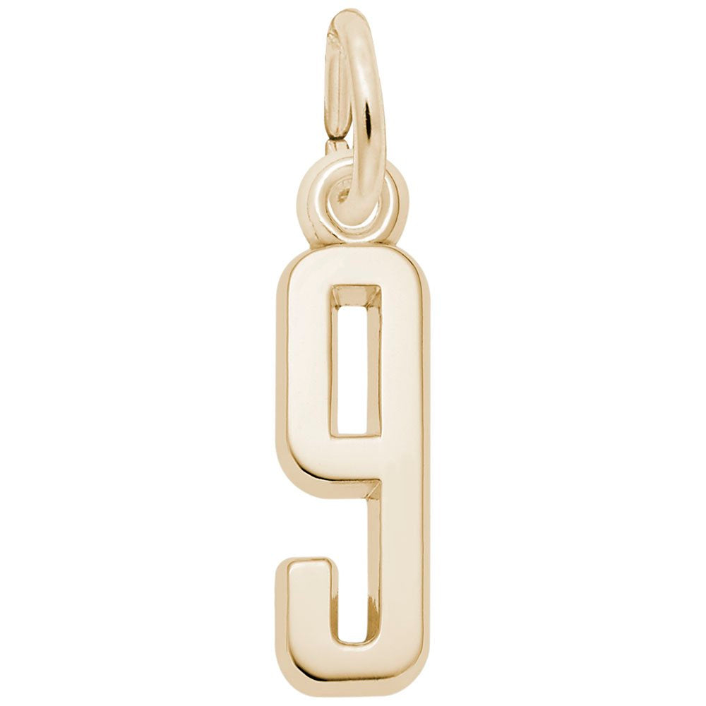 Gold 9 charm on a white background