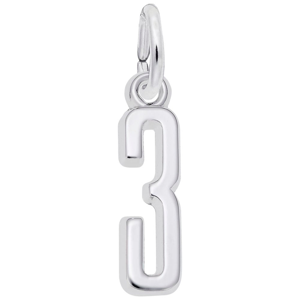 Silver 3 charm on a white background
