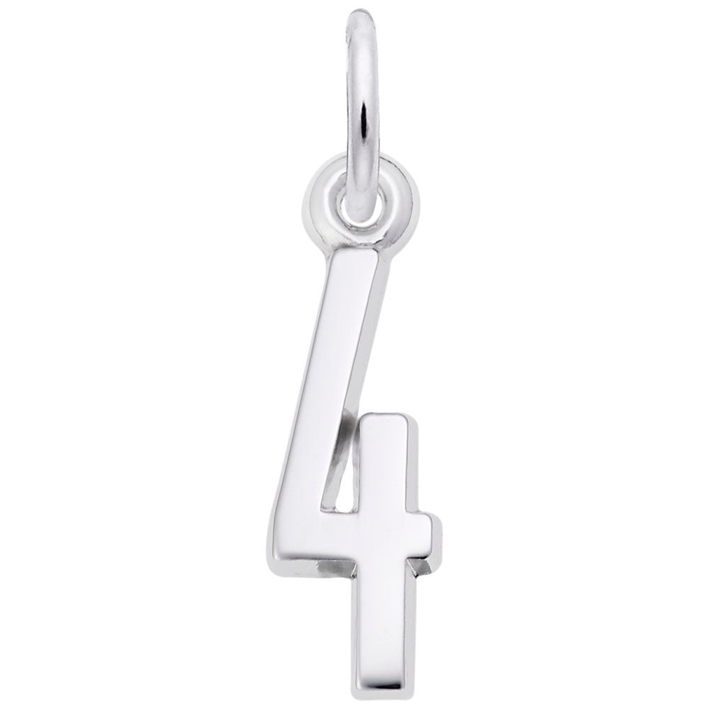 Silver 4 charm on a white background