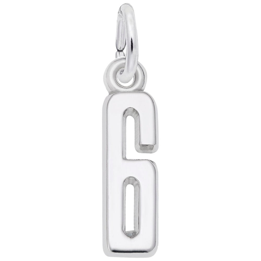 Silver 6 charm on a white background