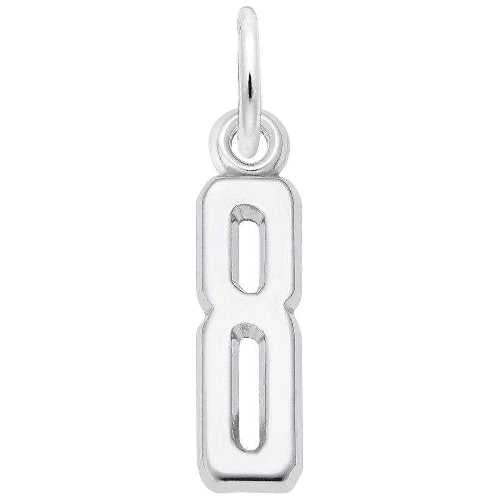Silver 8 charm on a white background