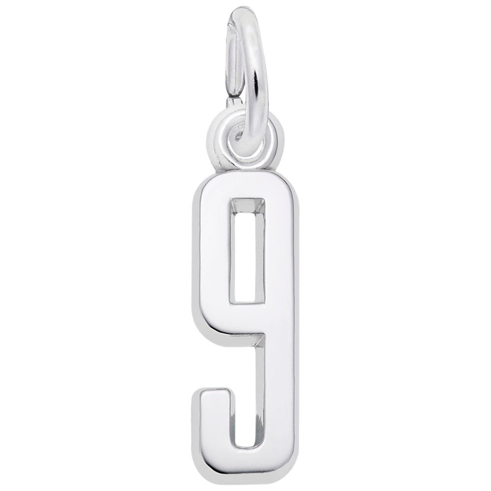 Silver 9 charm on a white background