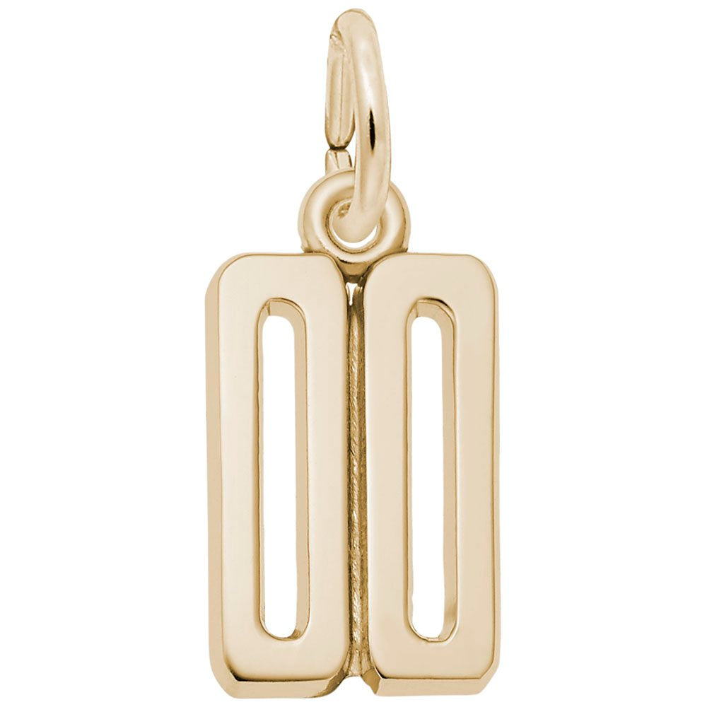 Gold number '00' charm on a white background