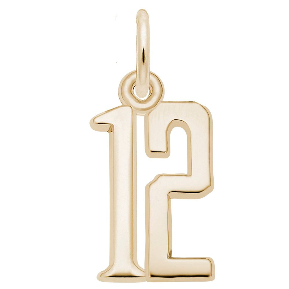 Gold number '12' charm on a white background