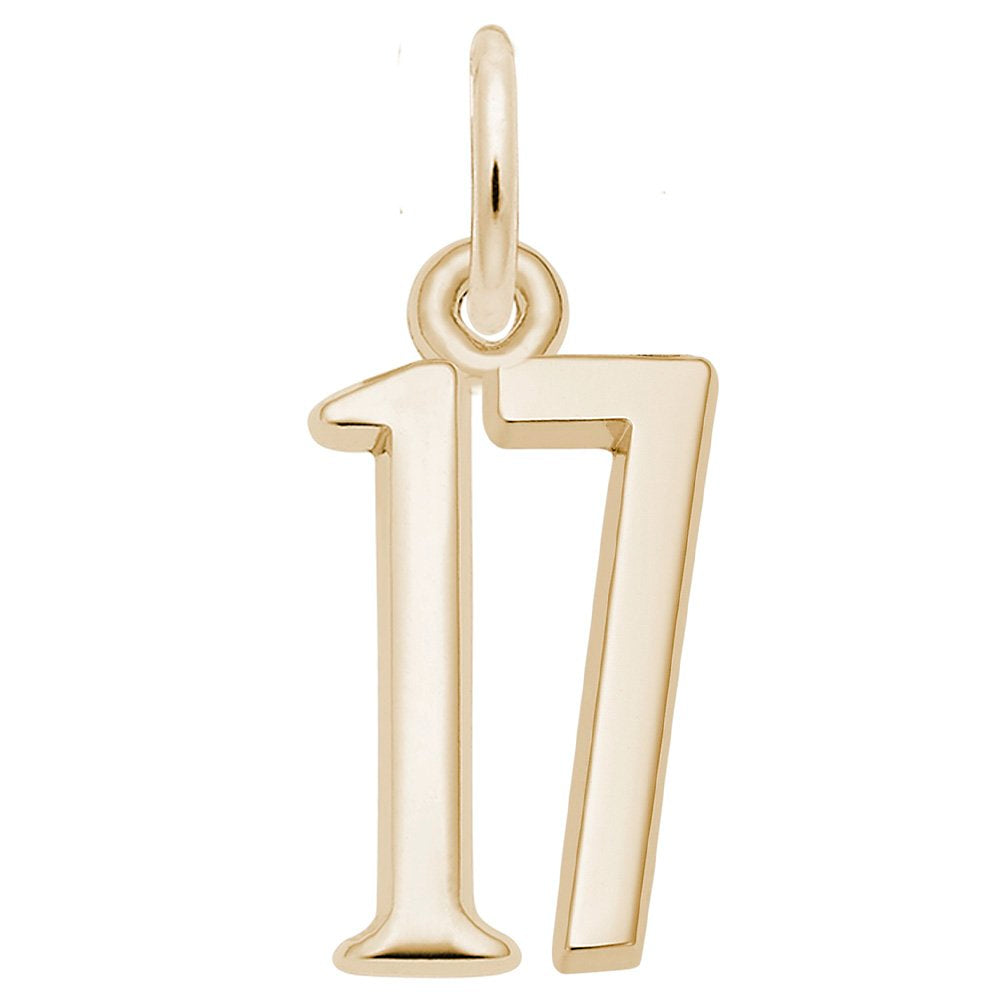 Gold number '17' charm on a white background