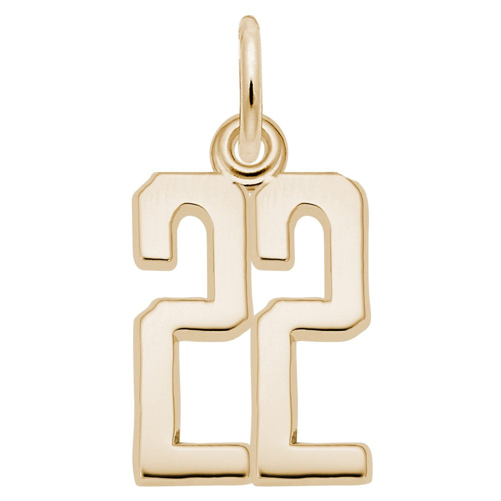 Gold number '22' charm on a white background