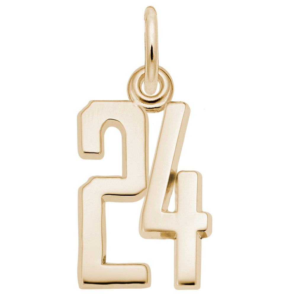 Gold number '24' charm on a white background