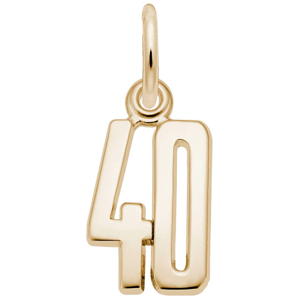 Gold number '40' charm on a white background