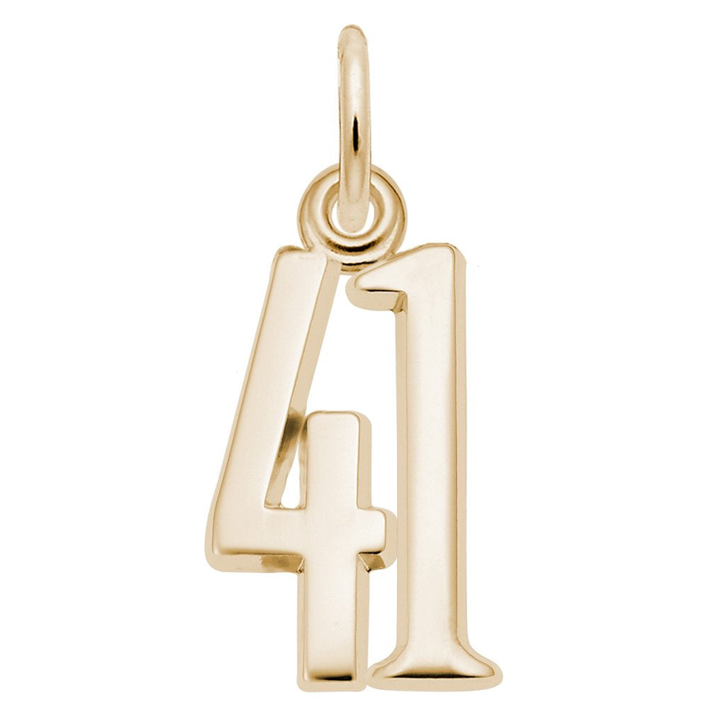Gold number '41' charm on a white background
