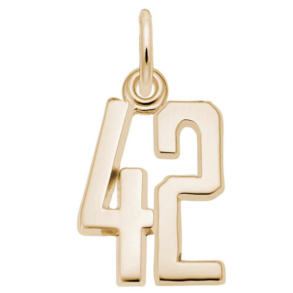 Gold number '42' charm on a white background