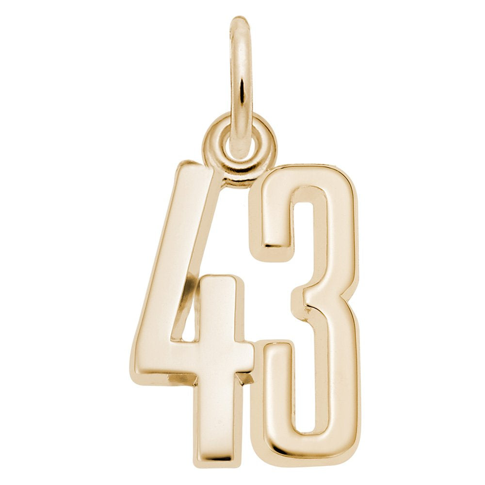 Gold number '43' charm on a white background