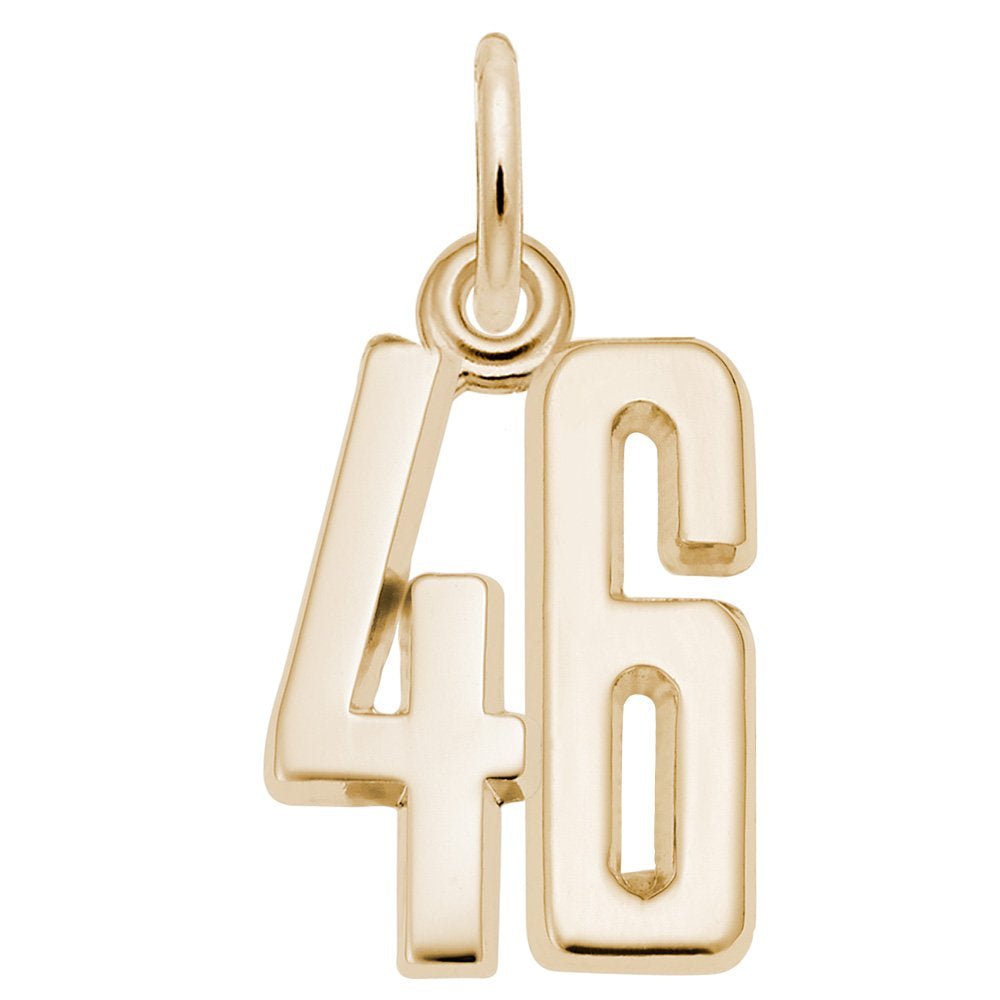 Gold number '46' charm on a white background