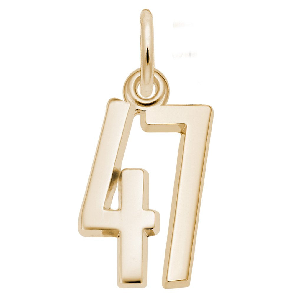Gold number '47' charm on a white background