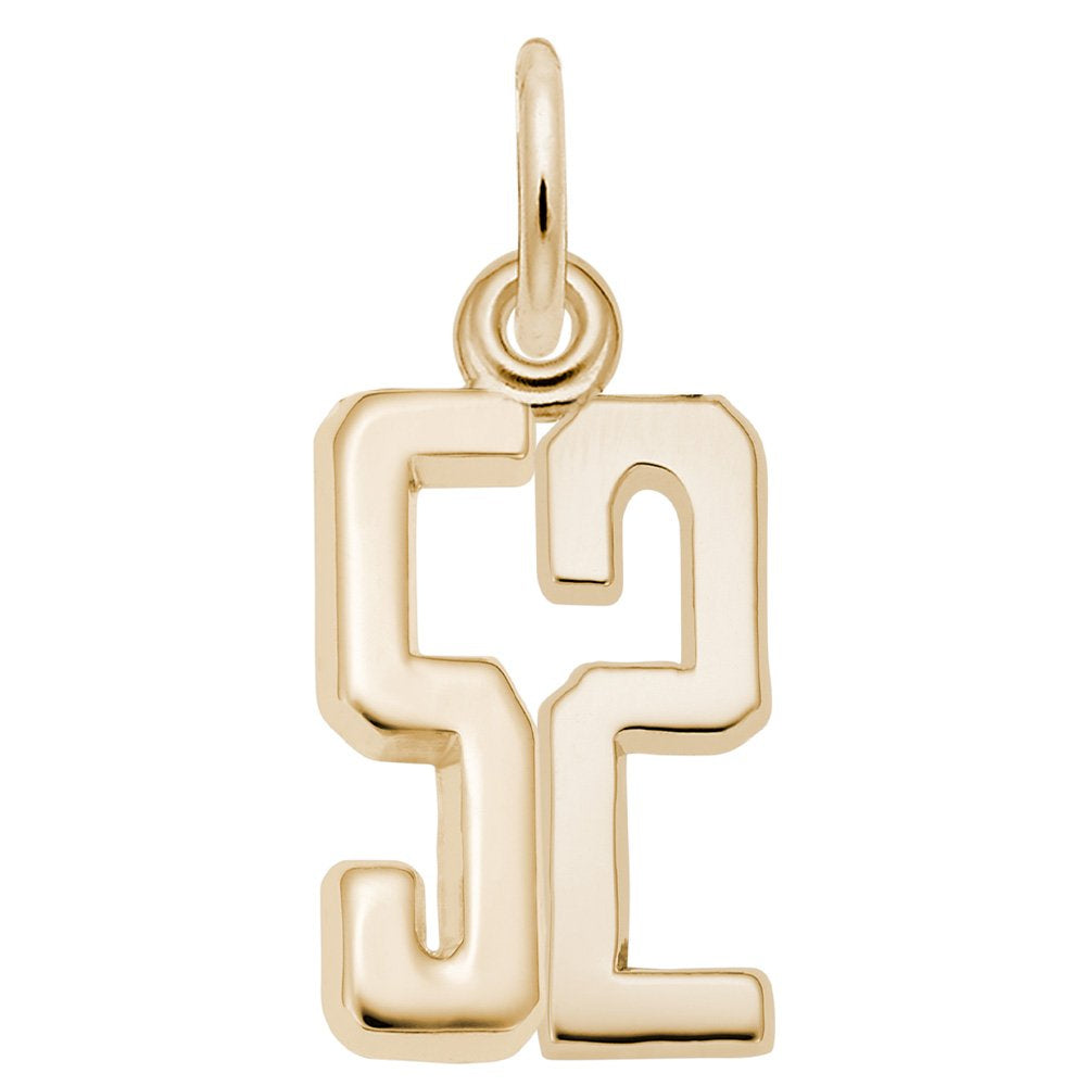 Gold number '52' charm on a white background