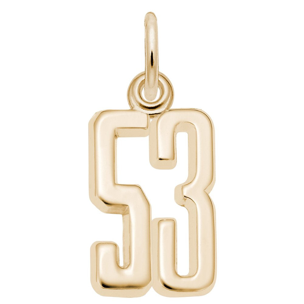 Gold number '53' charm on a white background