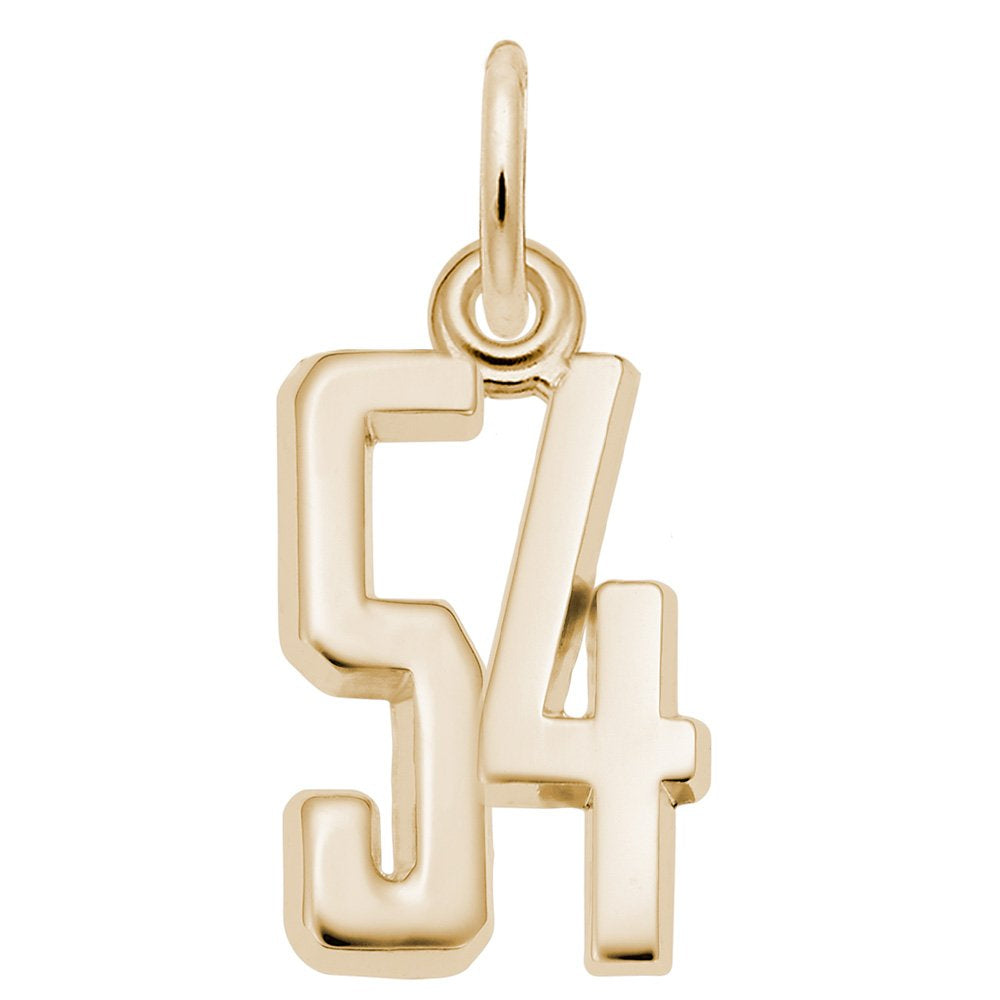 Gold number '54' charm on a white background
