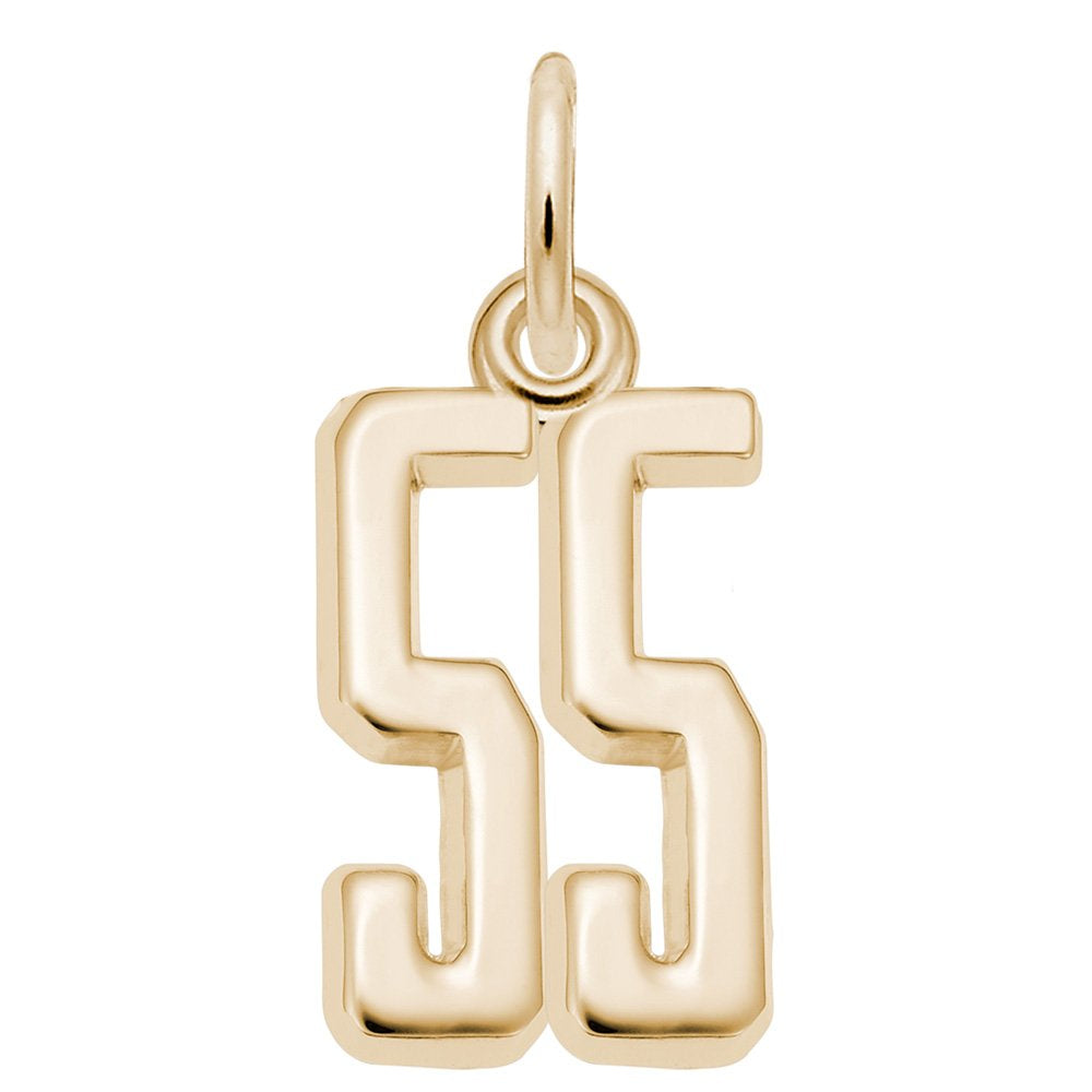 Gold number '55' charm on a white background