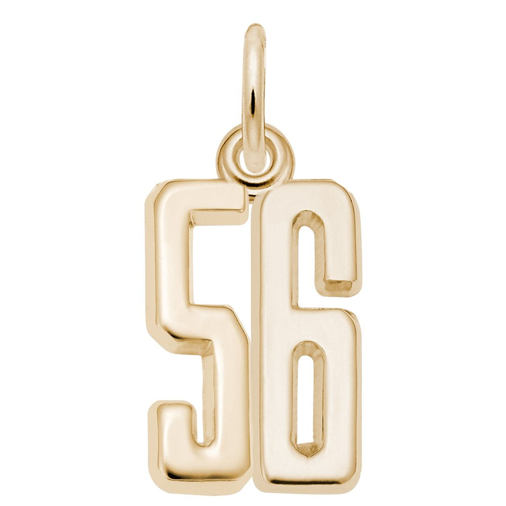 Gold number '56' charm on a white background