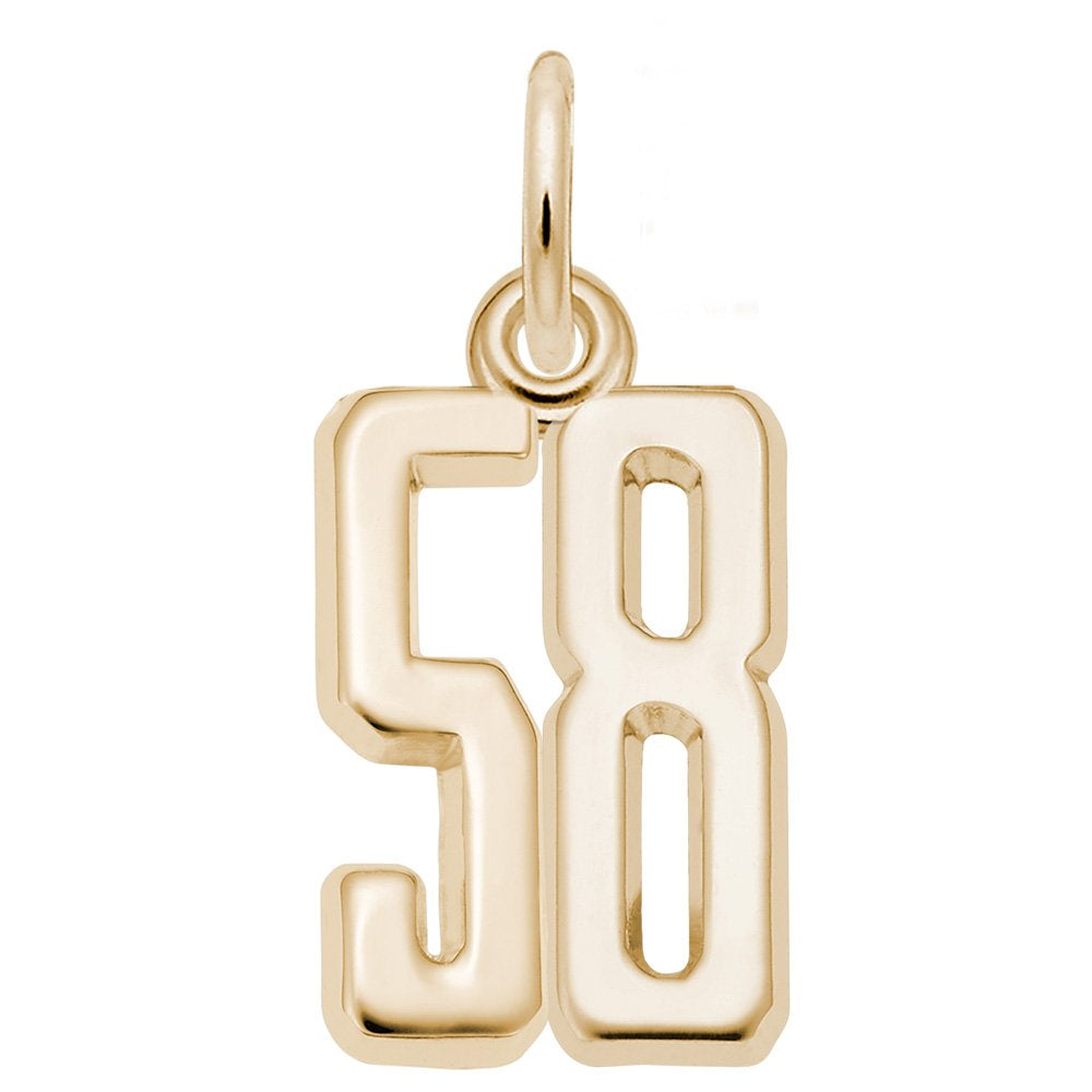Gold number '58' charm on a white background