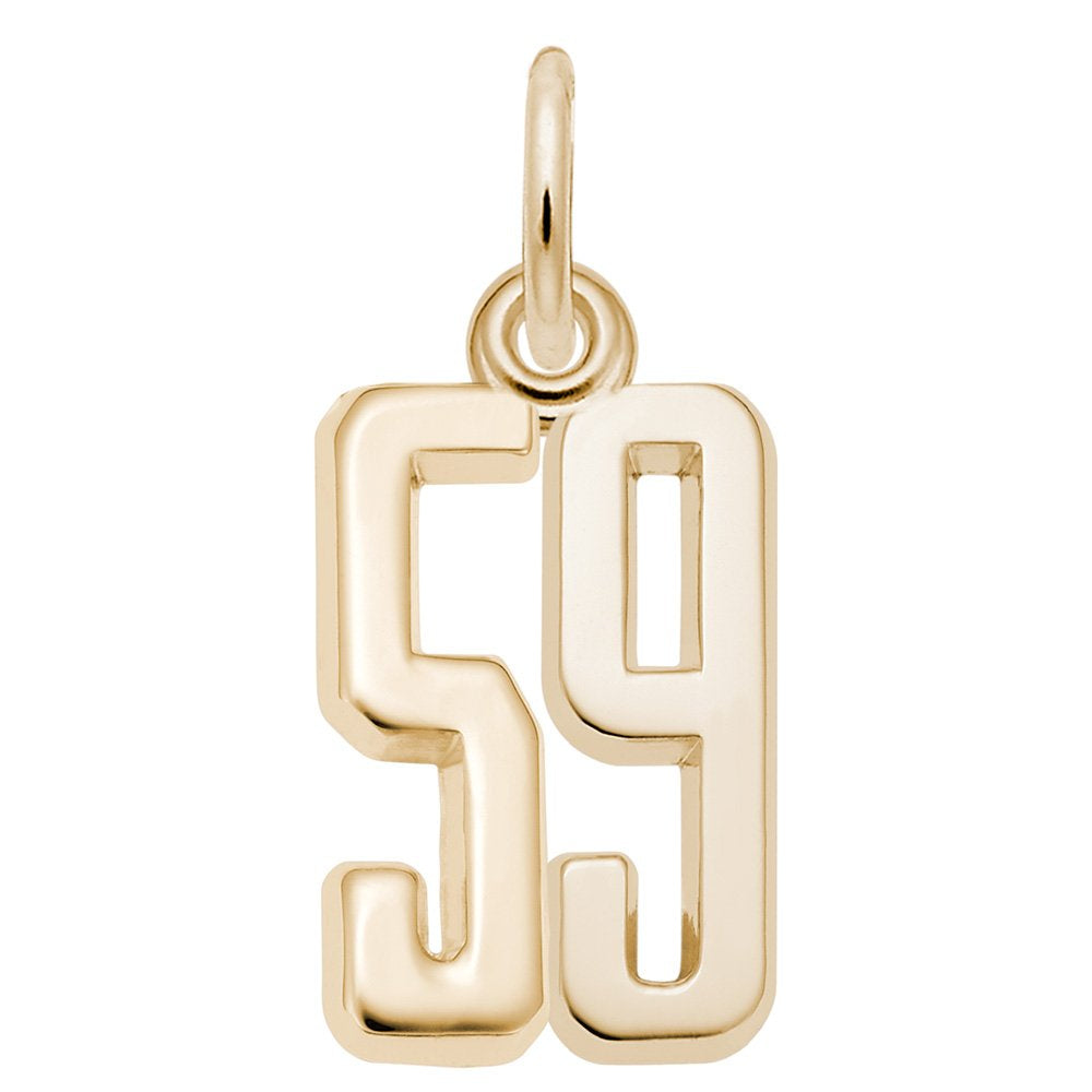 Gold number '59' charm on a white background