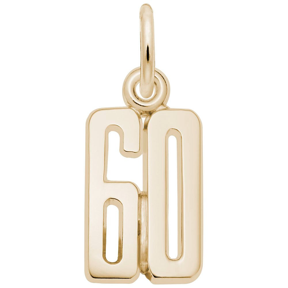 Gold number '60' charm on a white background