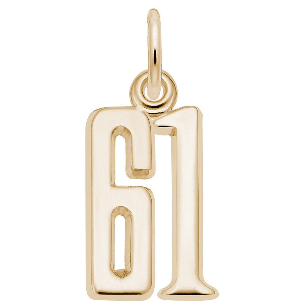 Gold number '61' charm on a white background