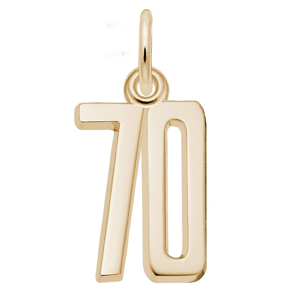 Gold number '70' charm on a white background