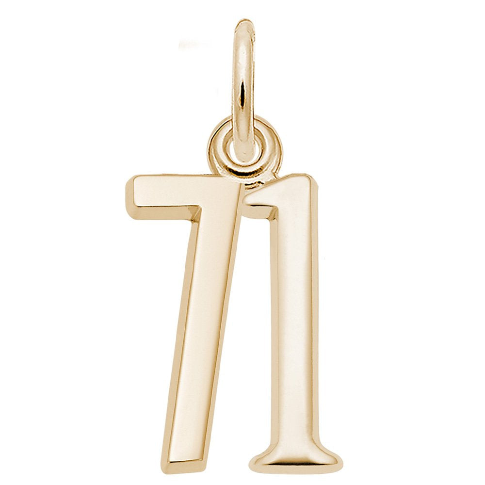 Gold number '72' charm on a white background