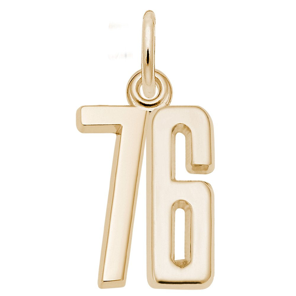 Gold number '76' charm on a white background
