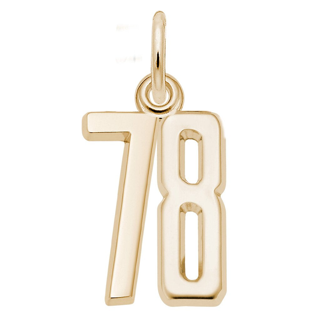 Gold number '78' charm on a white background