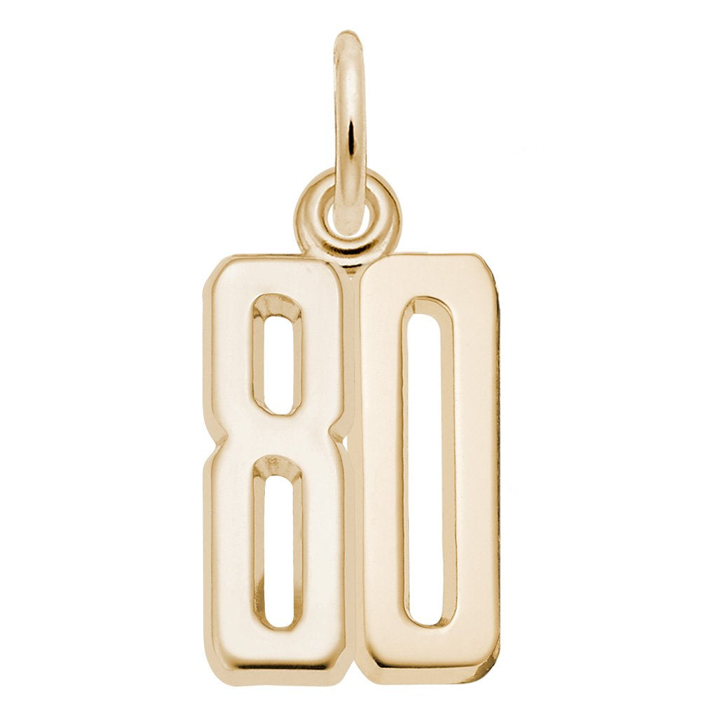 Gold number '80' charm on a white background