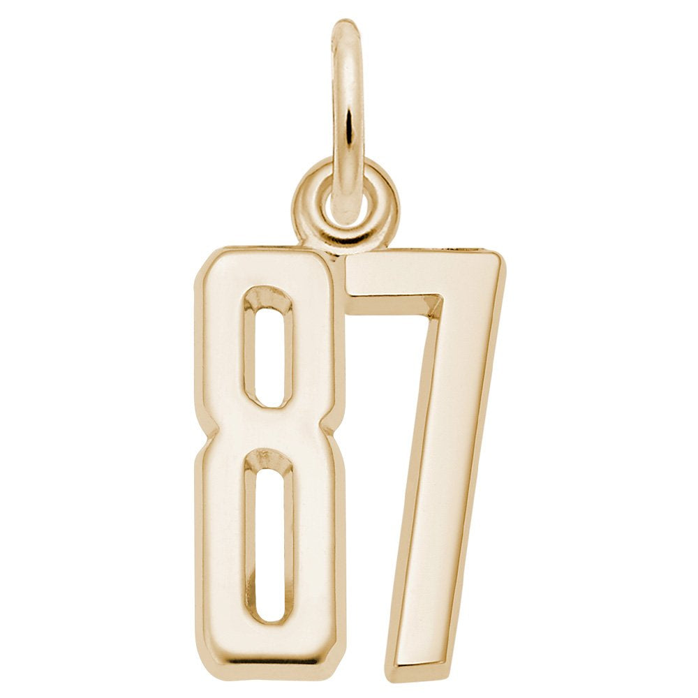 Silver number '87' charm on a white background