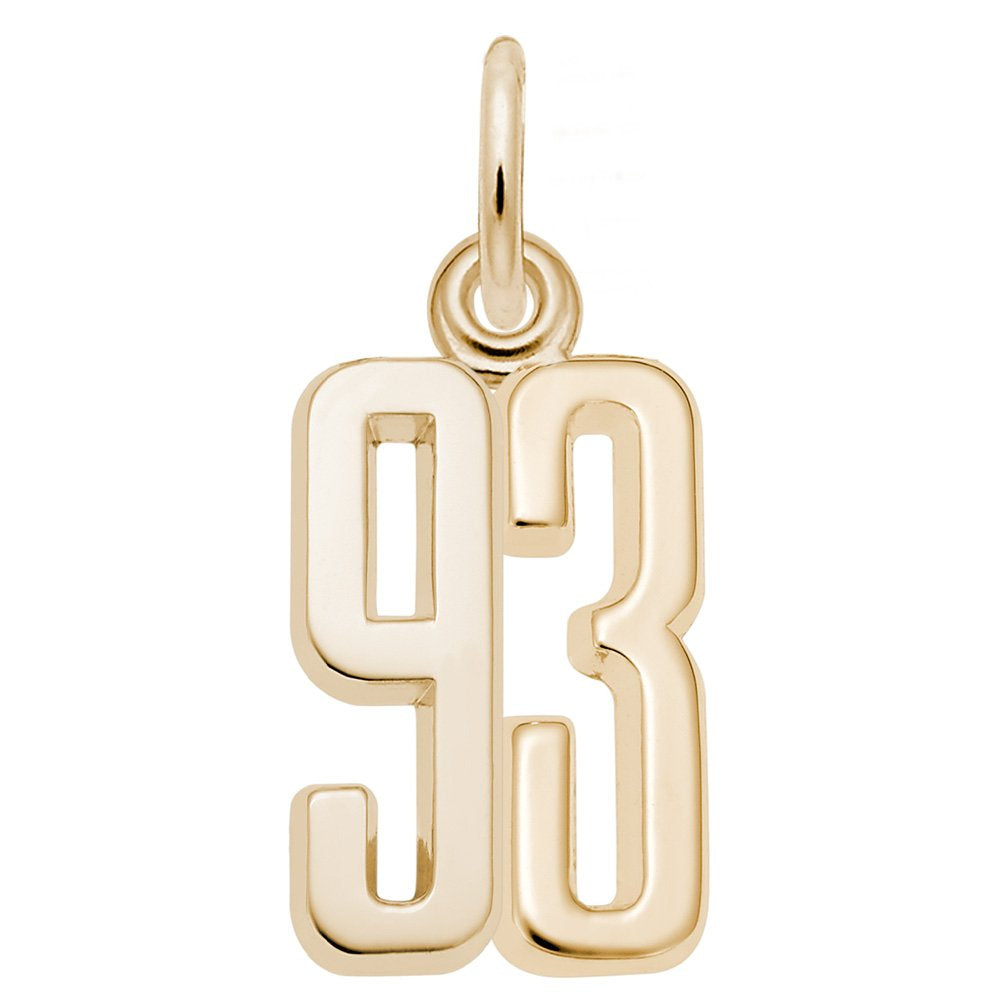 Gold number '93' charm on a white background